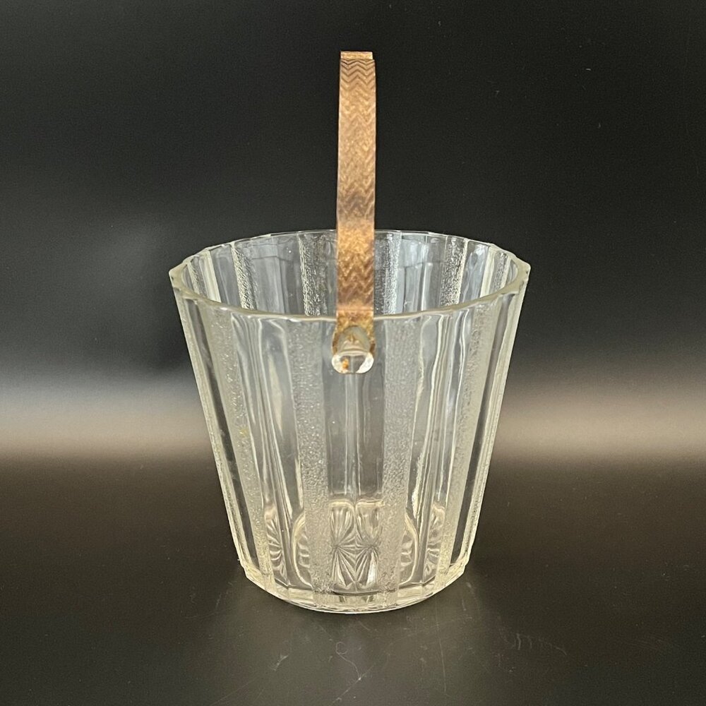 Vintage Heller Glass Ice Bucket With Etched Metal Handle & Patina Brooklyn NY - Picture 3 of 12